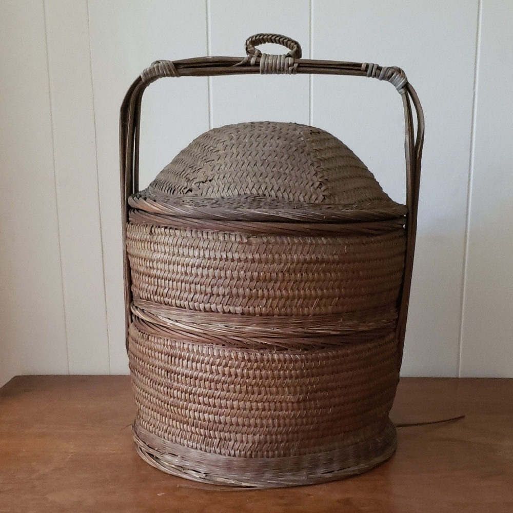 Vintage Handcrafted 2 Tier Chinese Wedding Basket Mid-Century